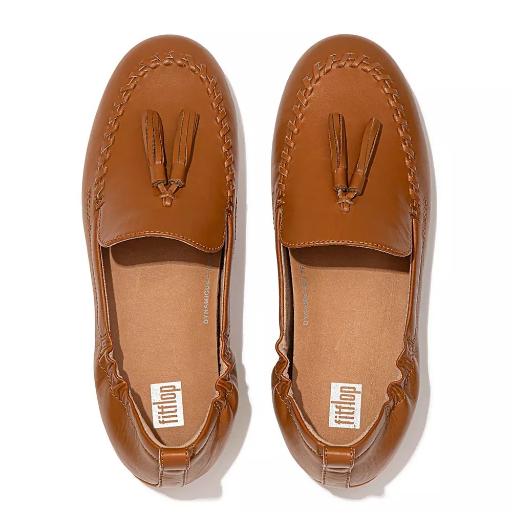 Fitflop ALLEGRO Tassel Leather Women's Loafers Light Brown | ZA-O-9610