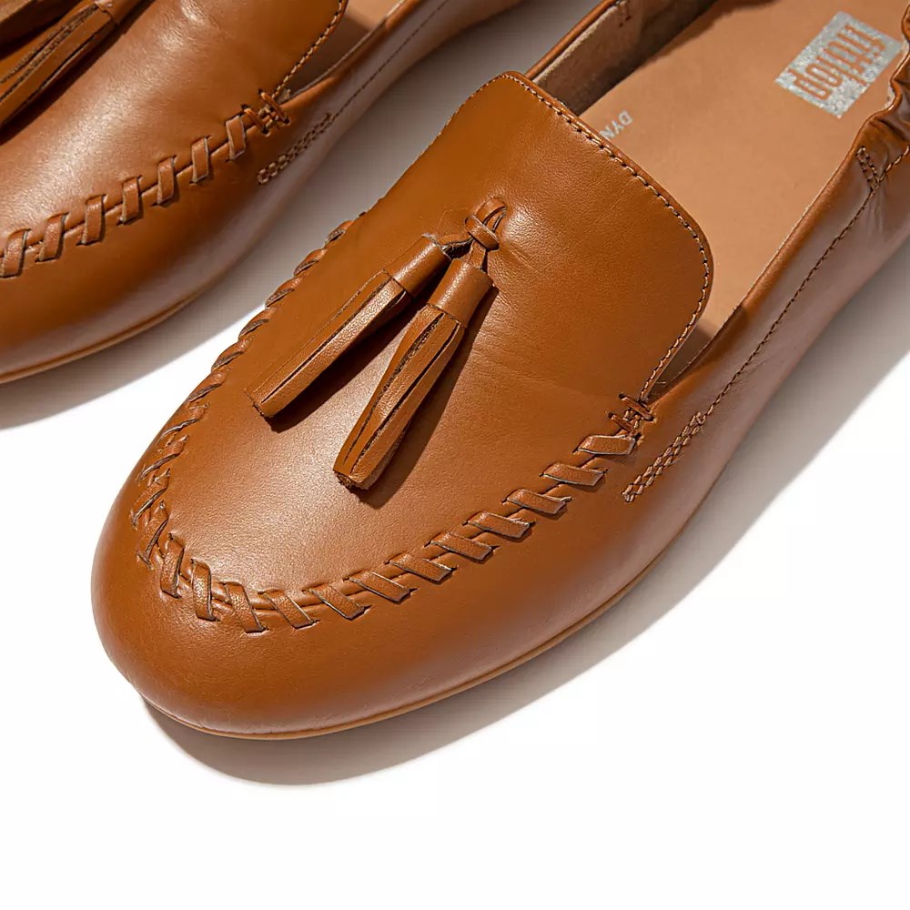 Fitflop ALLEGRO Tassel Leather Women's Loafers Light Brown | ZA-O-9610