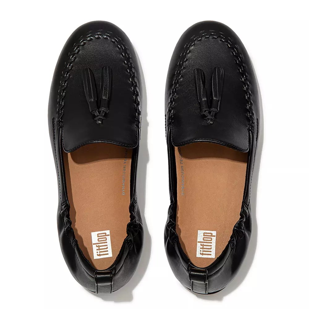 Fitflop ALLEGRO Tassel Leather Women's Loafers Black | ZA-Y-9075