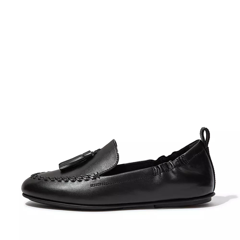 Fitflop ALLEGRO Tassel Leather Women\'s Loafers Black | ZA-Y-9075