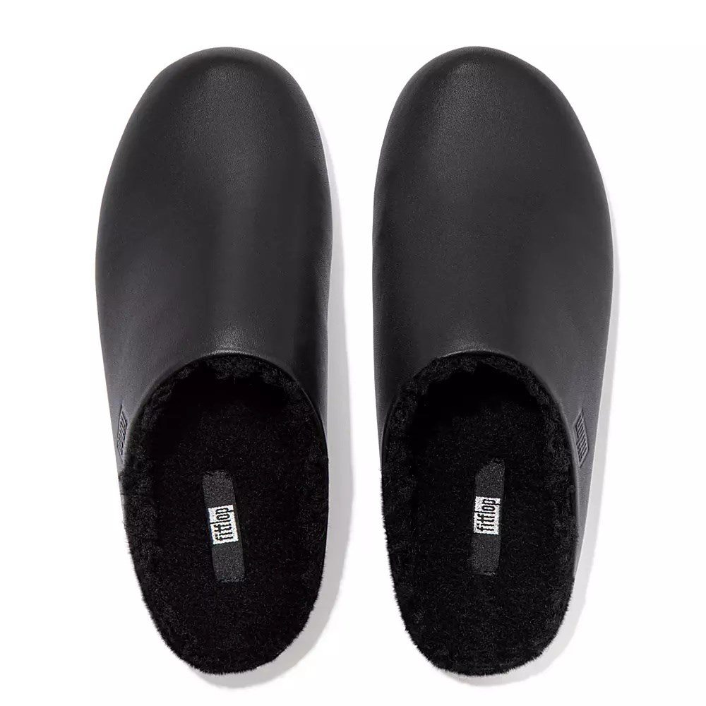 Fitflop CHRISSIE Curly-Shearling Leather Women's Slippers Black | ZA-G-7932