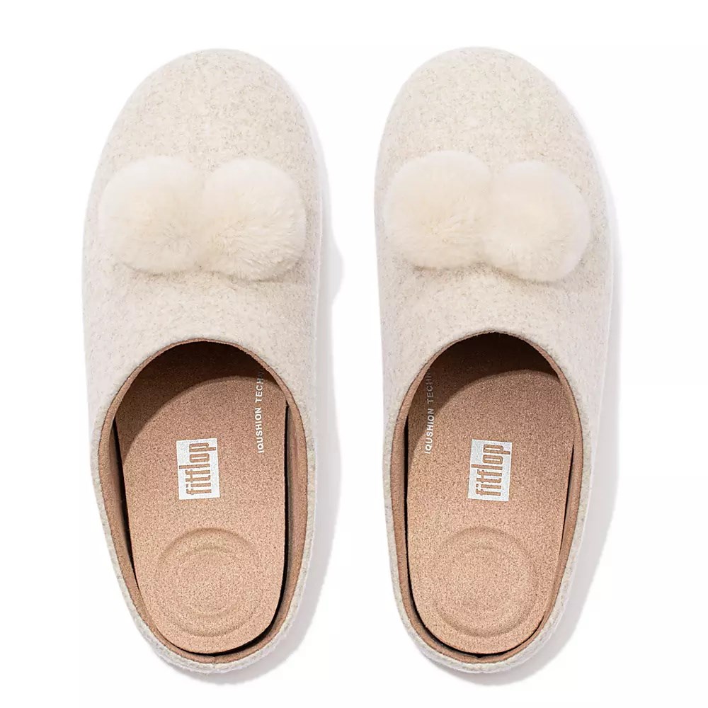 Fitflop CHRISSIE Pom-Pom Felt Women's Slippers Cream | ZA-J-8293