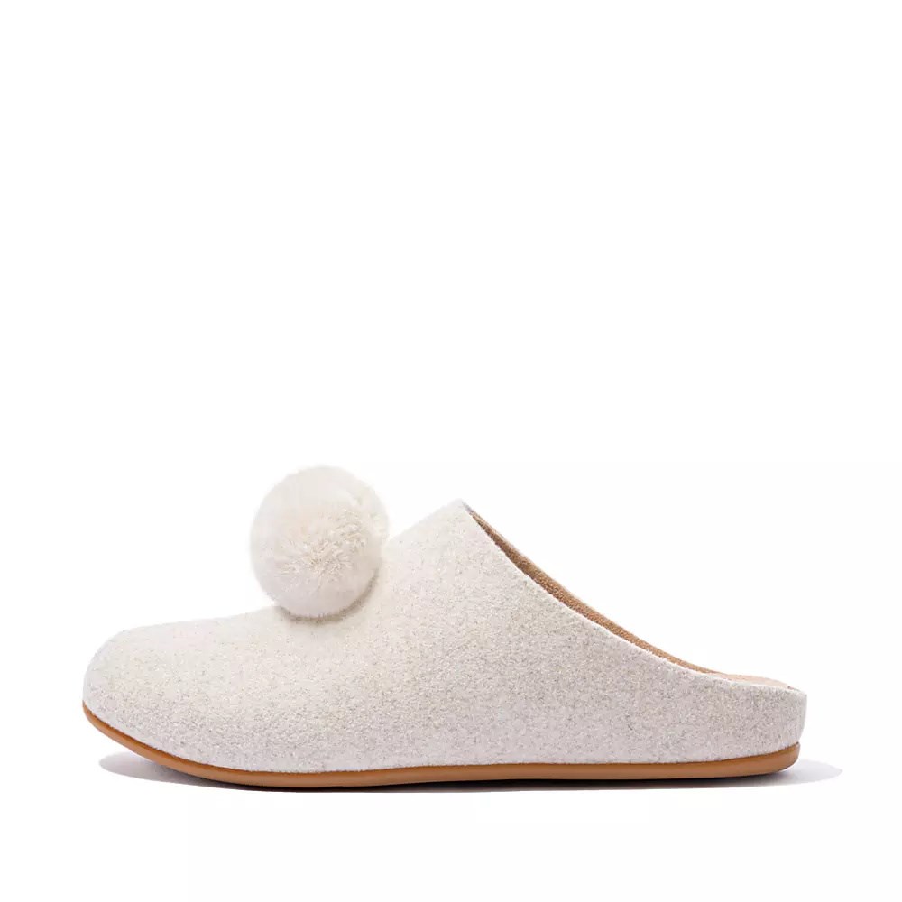 Fitflop CHRISSIE Pom-Pom Felt Women\'s Slippers Cream | ZA-J-8293