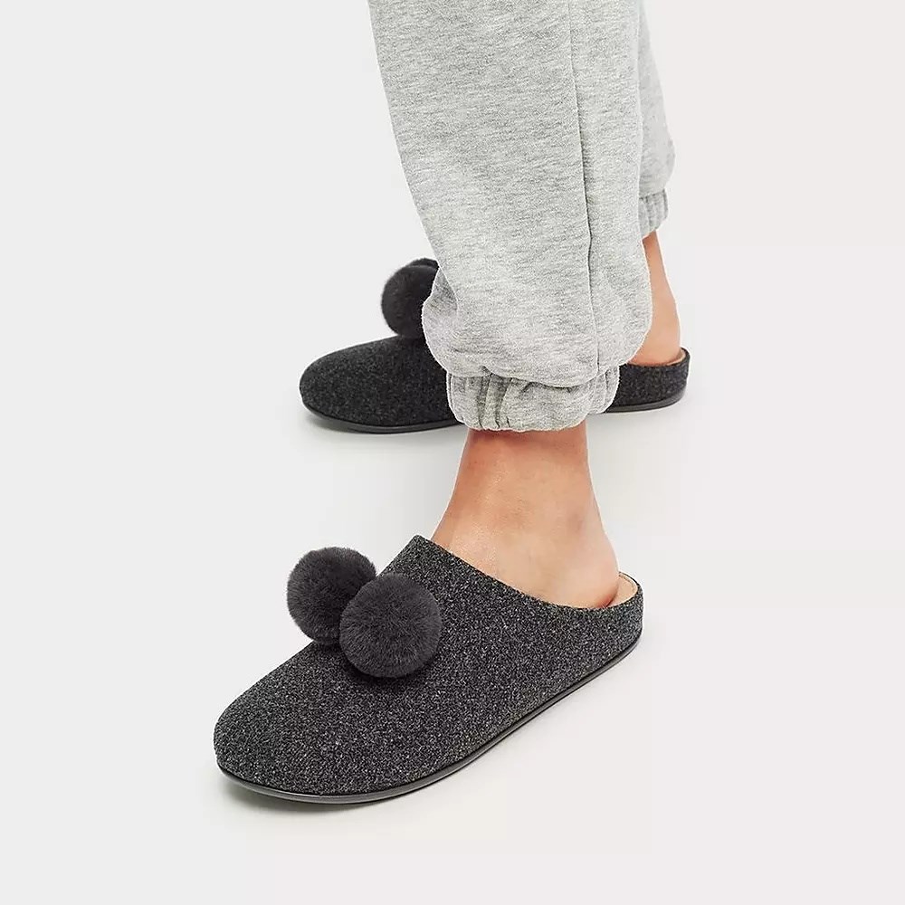 Fitflop CHRISSIE Pom-Pom Felt Women's Slippers Dark Grey | ZA-V-2365