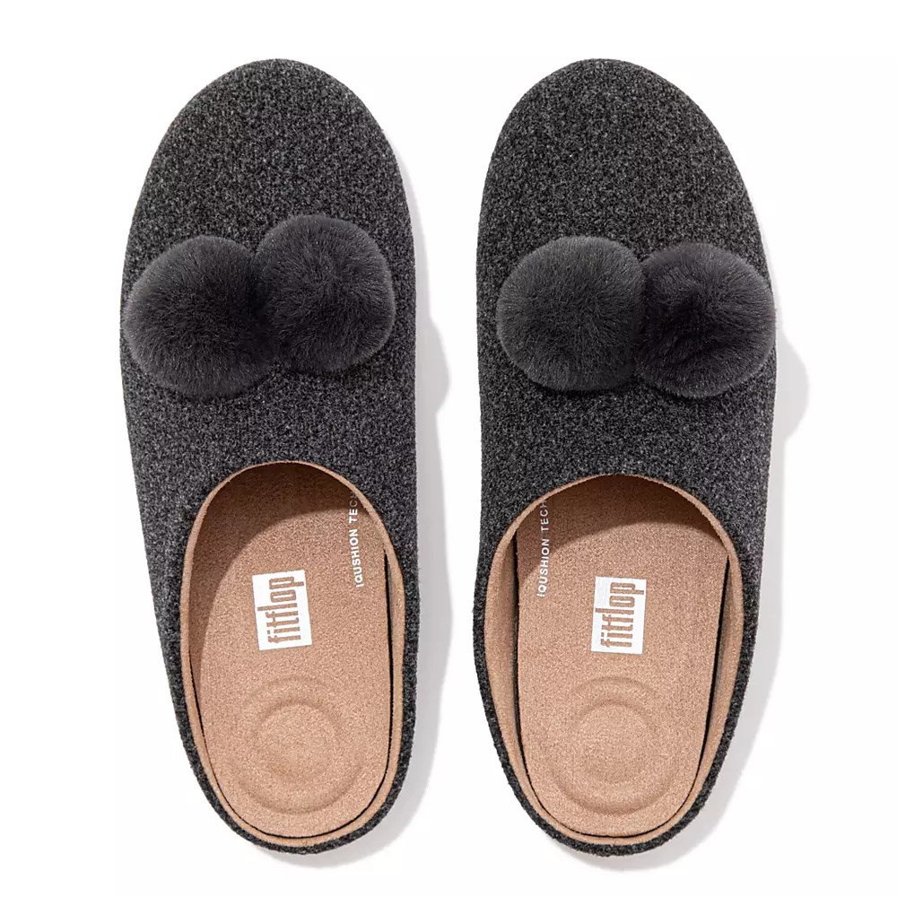 Fitflop CHRISSIE Pom-Pom Felt Women's Slippers Dark Grey | ZA-V-2365