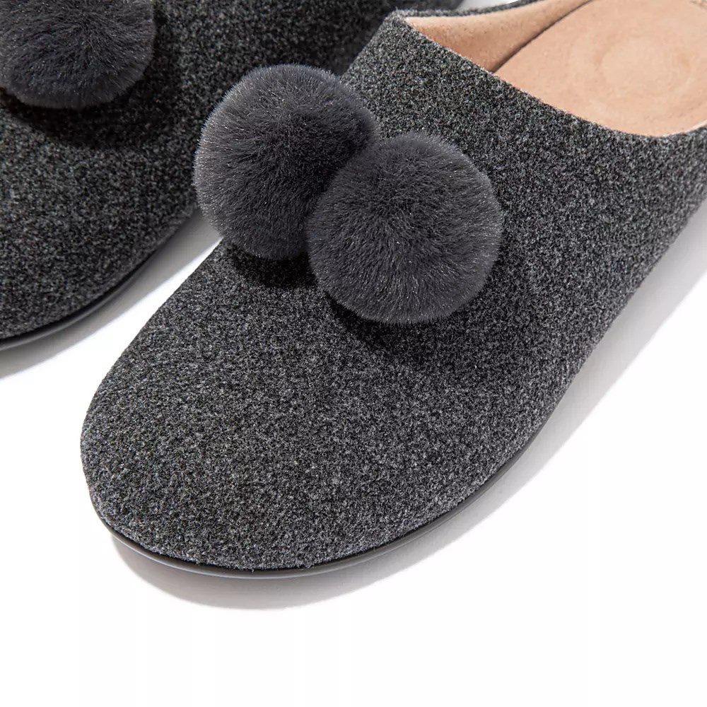 Fitflop CHRISSIE Pom-Pom Felt Women's Slippers Dark Grey | ZA-V-2365