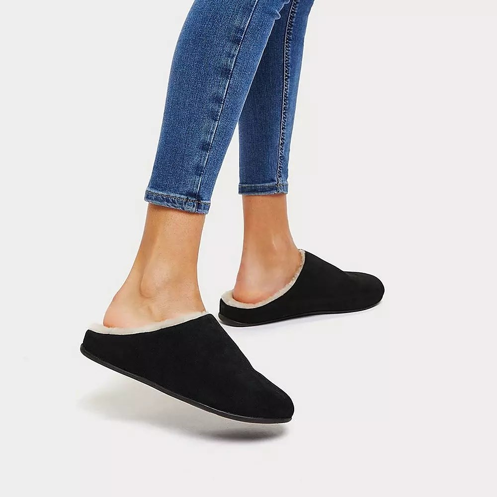 Fitflop CHRISSIE Shearling Suede Women's Slippers Black | ZA-H-2543