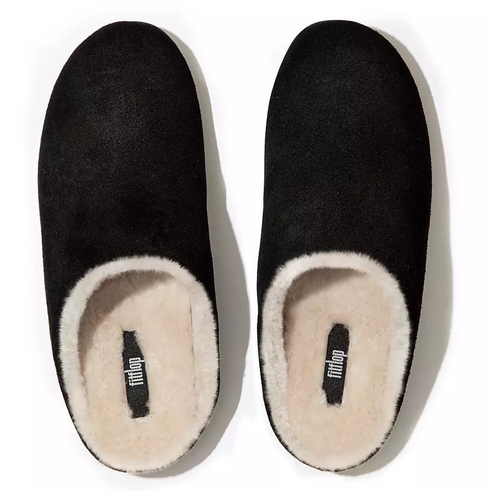 Fitflop CHRISSIE Shearling Suede Women's Slippers Black | ZA-H-2543