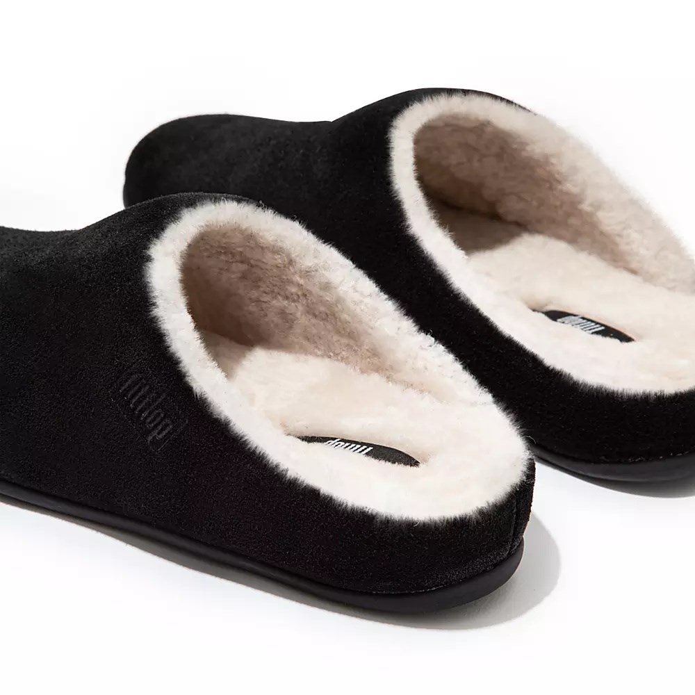 Fitflop CHRISSIE Shearling Suede Women's Slippers Black | ZA-H-2543