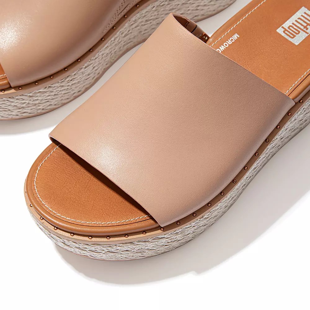 Fitflop ELOISE Espadrille Leather Wedge Women's Slides Beige | ZA-G-2913