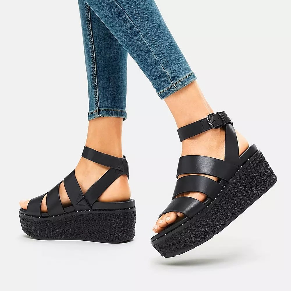 Fitflop ELOISE Espadrille Women's Wedge Sandals Black | ZA-A-3697