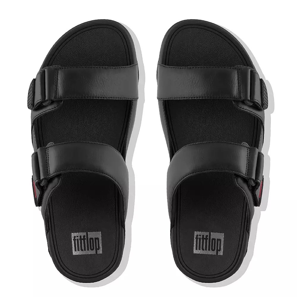 Fitflop GOGH MOC Adjustable Leather Men's Slides Black | ZA-B-1689