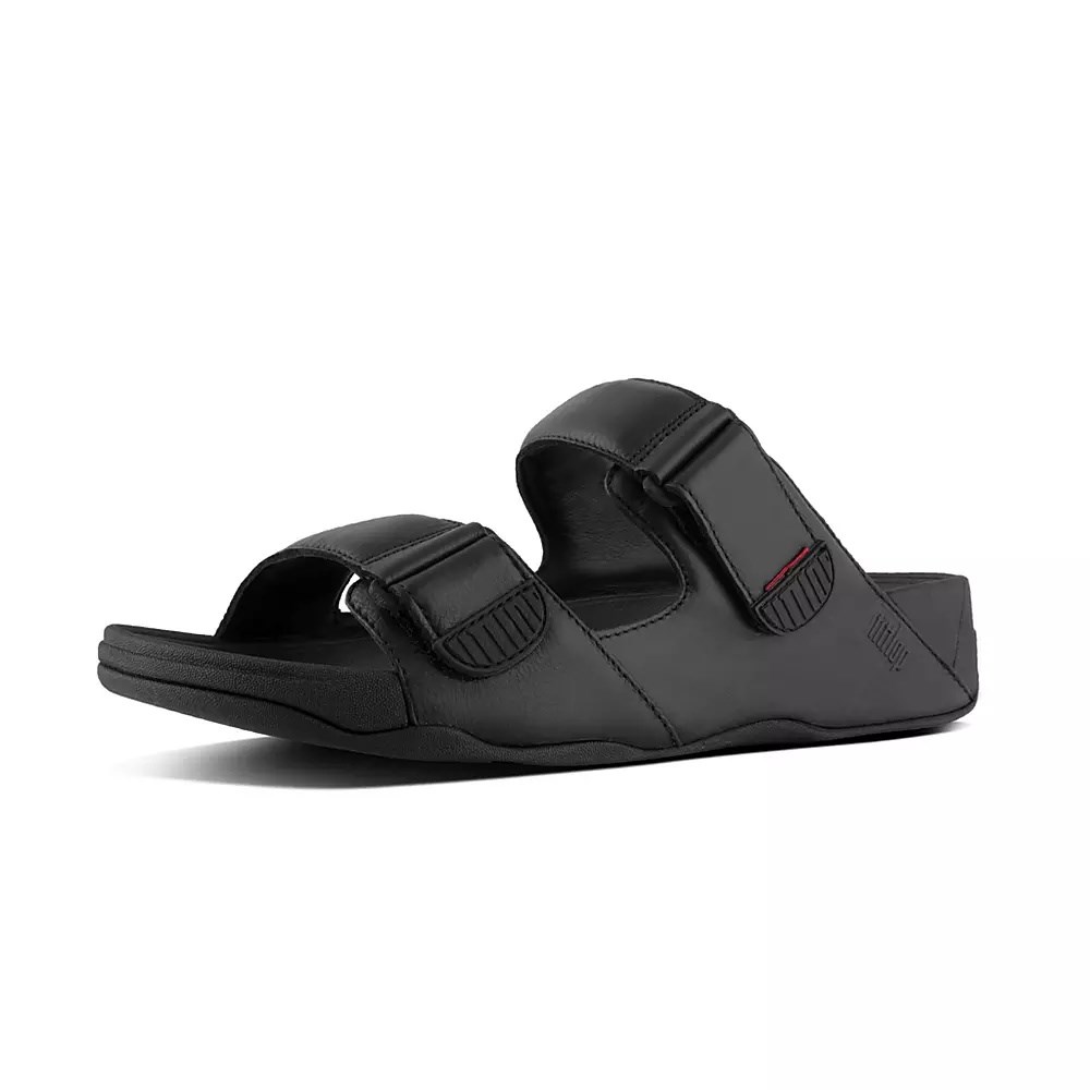 Fitflop GOGH MOC Adjustable Leather Men's Slides Black | ZA-B-1689