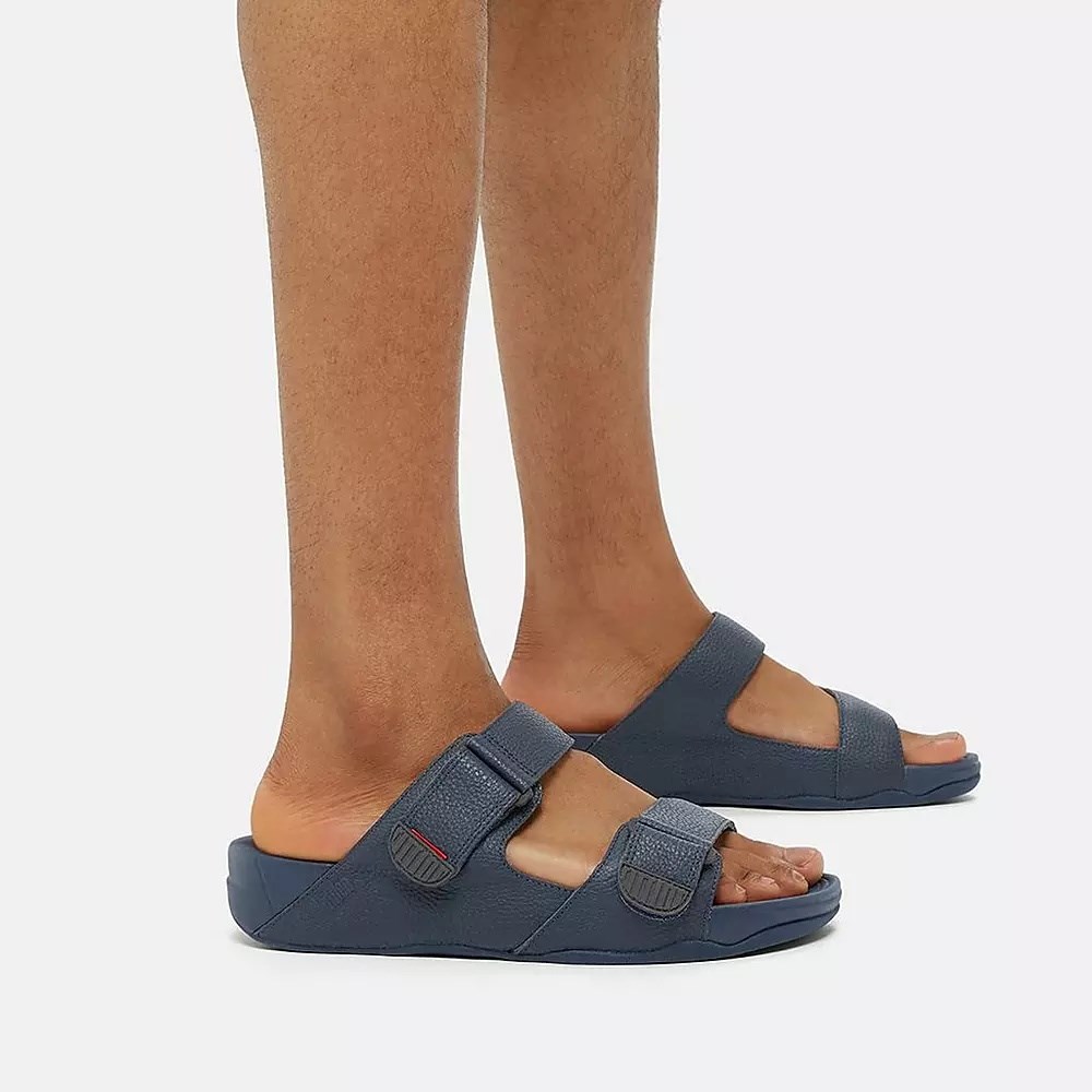 Fitflop GOGH MOC Adjustable Leather Men's Slides Navy | ZA-P-0752