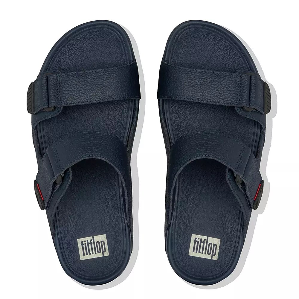 Fitflop GOGH MOC Adjustable Leather Men's Slides Navy | ZA-P-0752