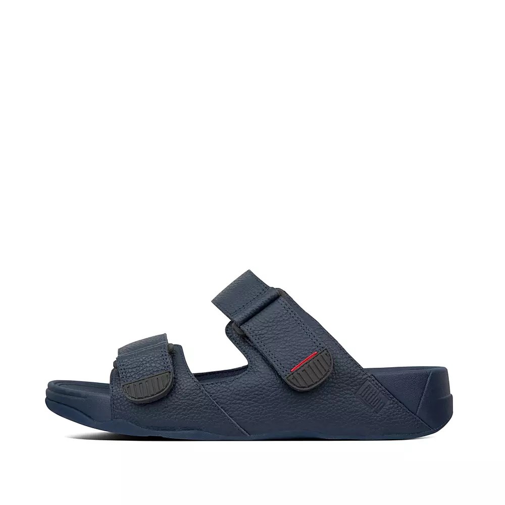 Fitflop GOGH MOC Adjustable Leather Men\'s Slides Navy | ZA-P-0752