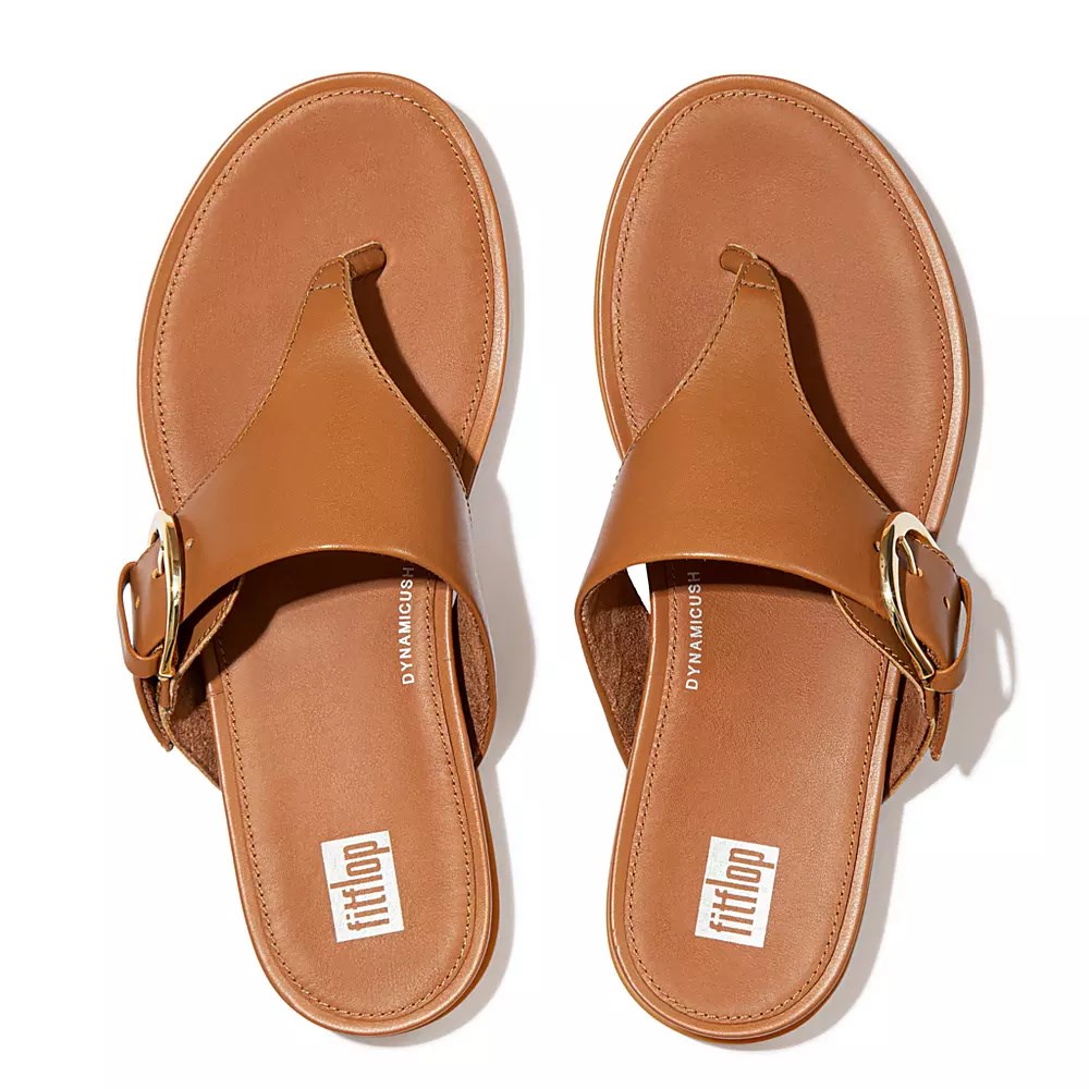 Fitflop GRACIE Buckle Leather Toe-Post Women's Sandals Light Brown | ZA-F-0624