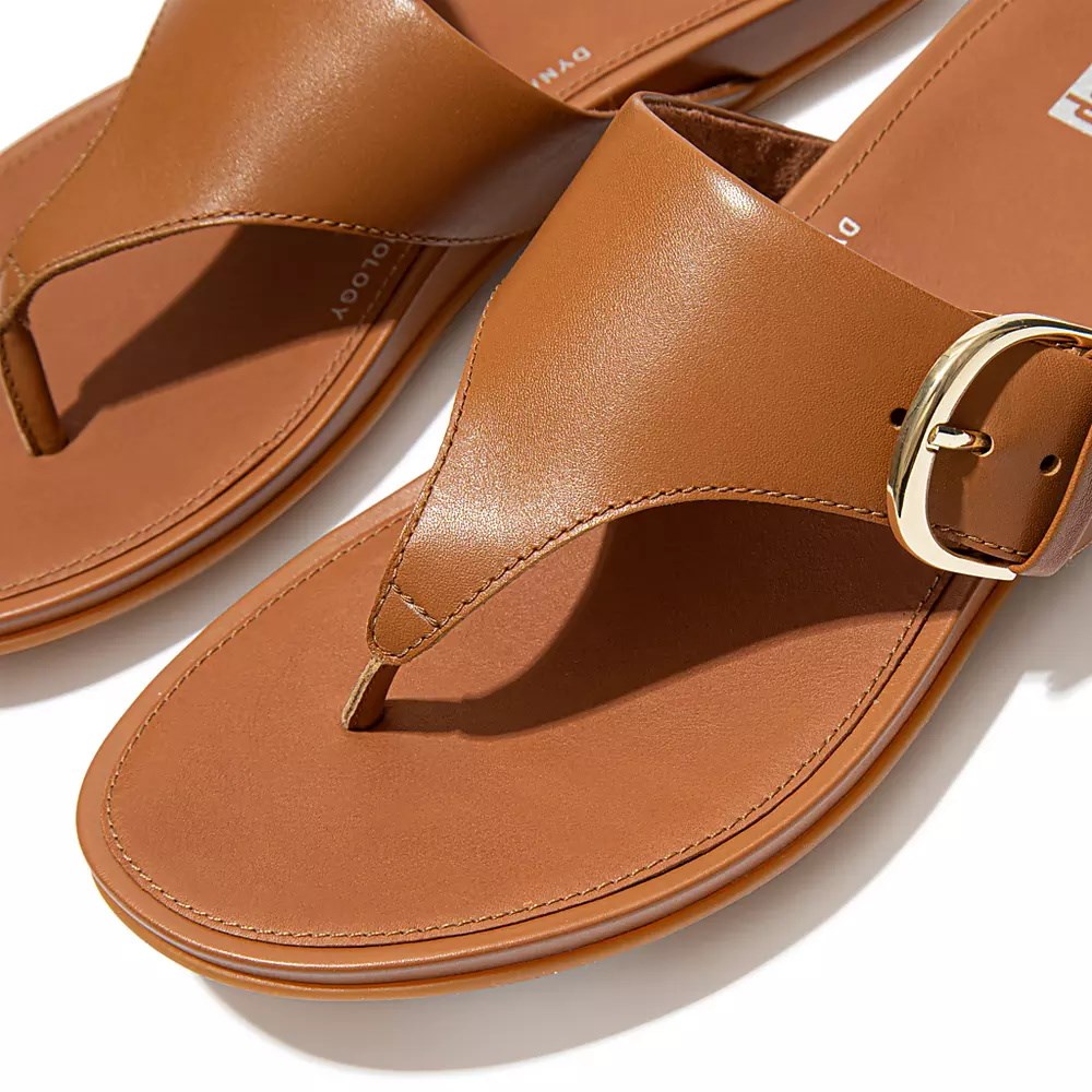 Fitflop GRACIE Buckle Leather Toe-Post Women's Sandals Light Brown | ZA-F-0624