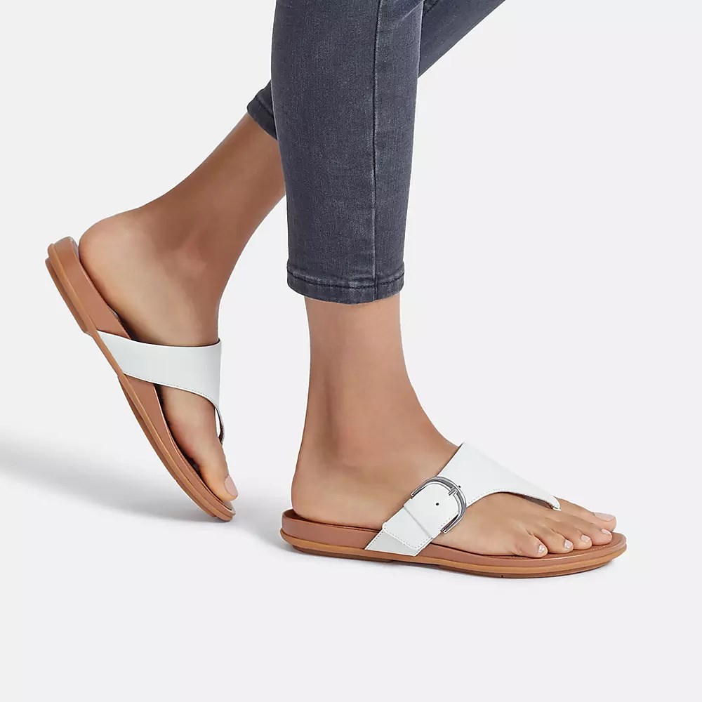 Fitflop GRACIE Buckle Leather Toe-Post Women's Sandals White | ZA-F-5762