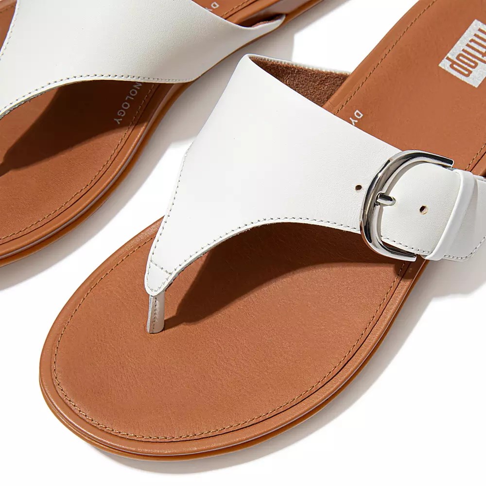 Fitflop GRACIE Buckle Leather Toe-Post Women's Sandals White | ZA-F-5762