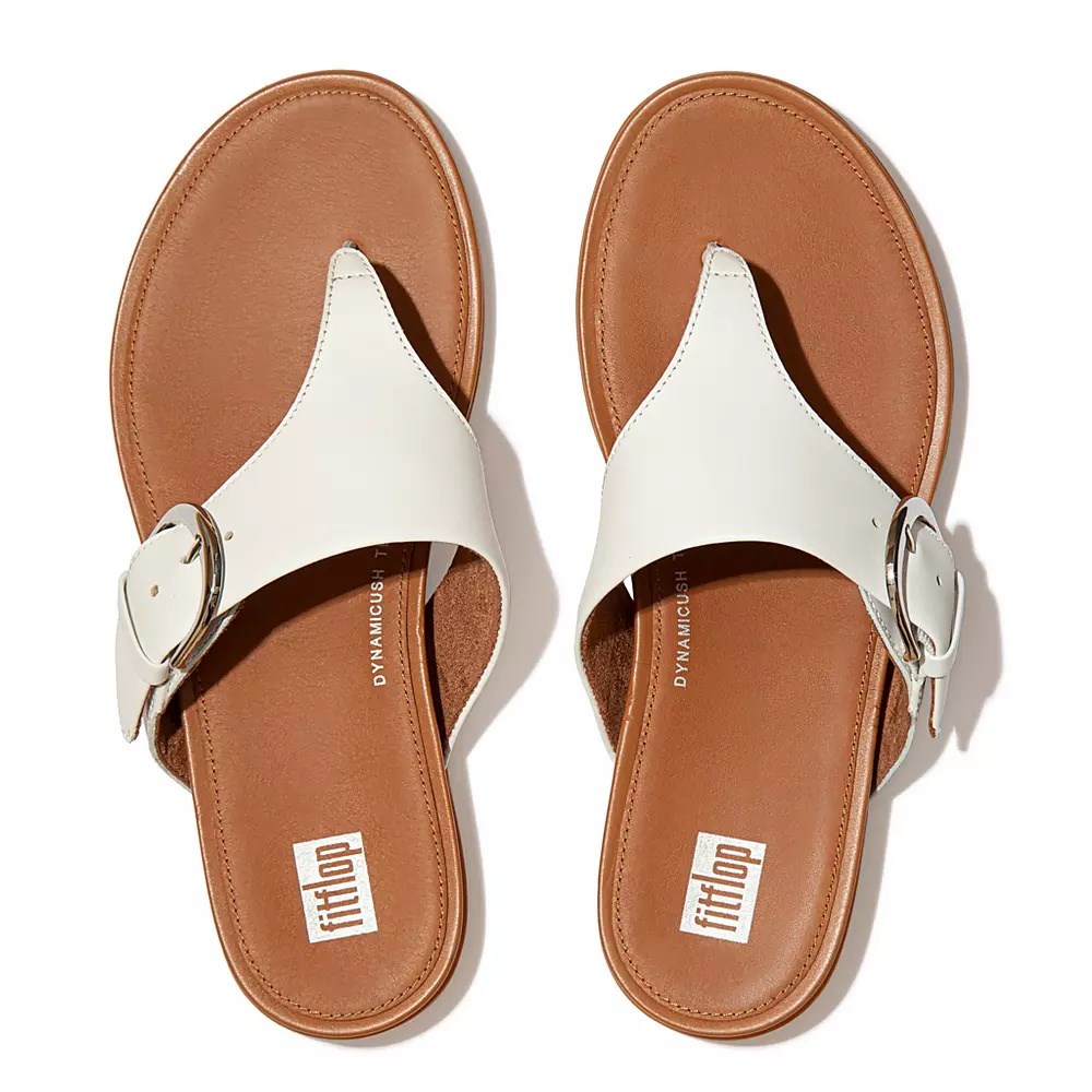 Fitflop GRACIE Buckle Leather Toe-Post Women's Sandals White | ZA-F-5762