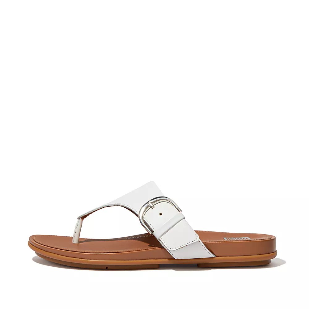 Fitflop GRACIE Buckle Leather Toe-Post Women\'s Sandals White | ZA-F-5762