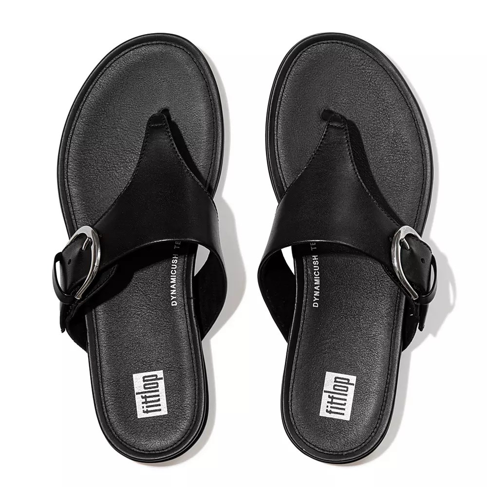 Fitflop GRACIE Buckle Leather Toe-Post Women's Sandals Black | ZA-Q-5307