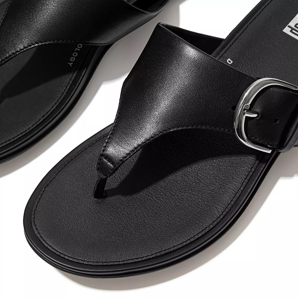 Fitflop GRACIE Buckle Leather Toe-Post Women's Sandals Black | ZA-Q-5307