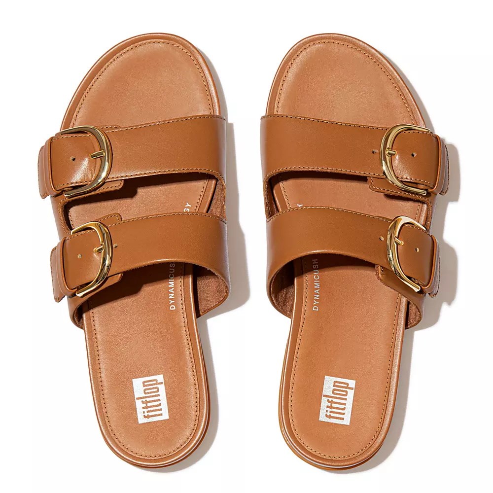 Fitflop GRACIE Buckle Leather Women's Slides Light Brown | ZA-F-1062