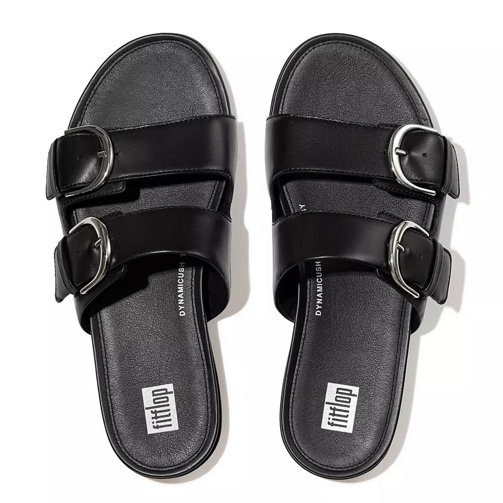 Fitflop GRACIE Buckle Leather Women's Slides Black | ZA-R-5918