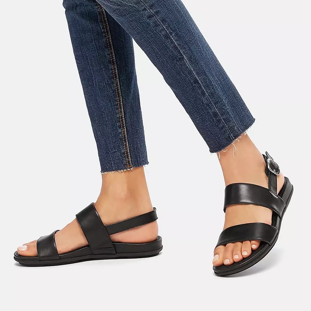 Fitflop GRACIE Leather Back-Strap Women's Sandals Black | ZA-V-6039