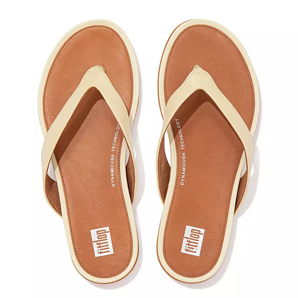 Fitflop GRACIE Leather Women's Flip Flops Beige / Brown | ZA-F-5497