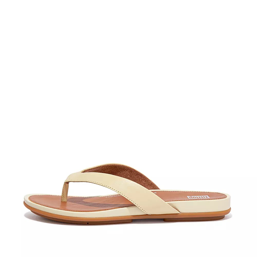 Fitflop GRACIE Leather Women\'s Flip Flops Beige / Brown | ZA-F-5497