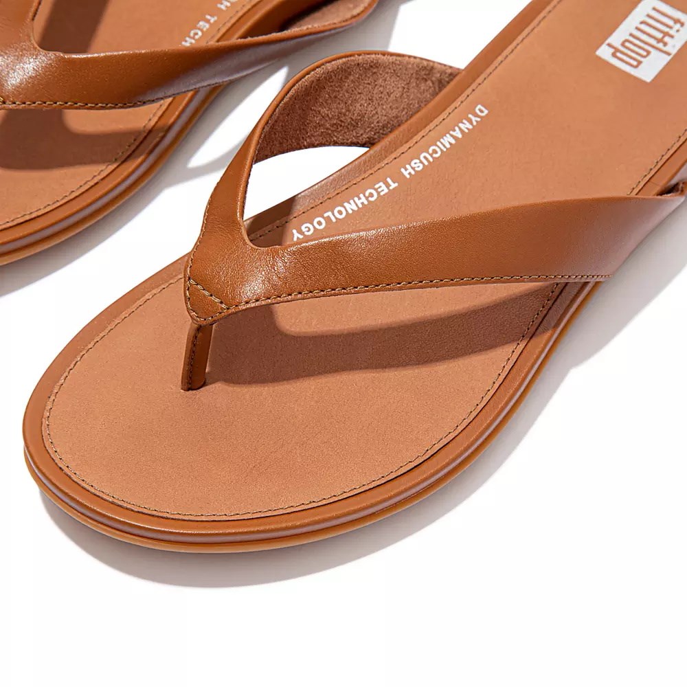 Fitflop GRACIE Leather Women's Flip Flops Brown | ZA-Q-8569