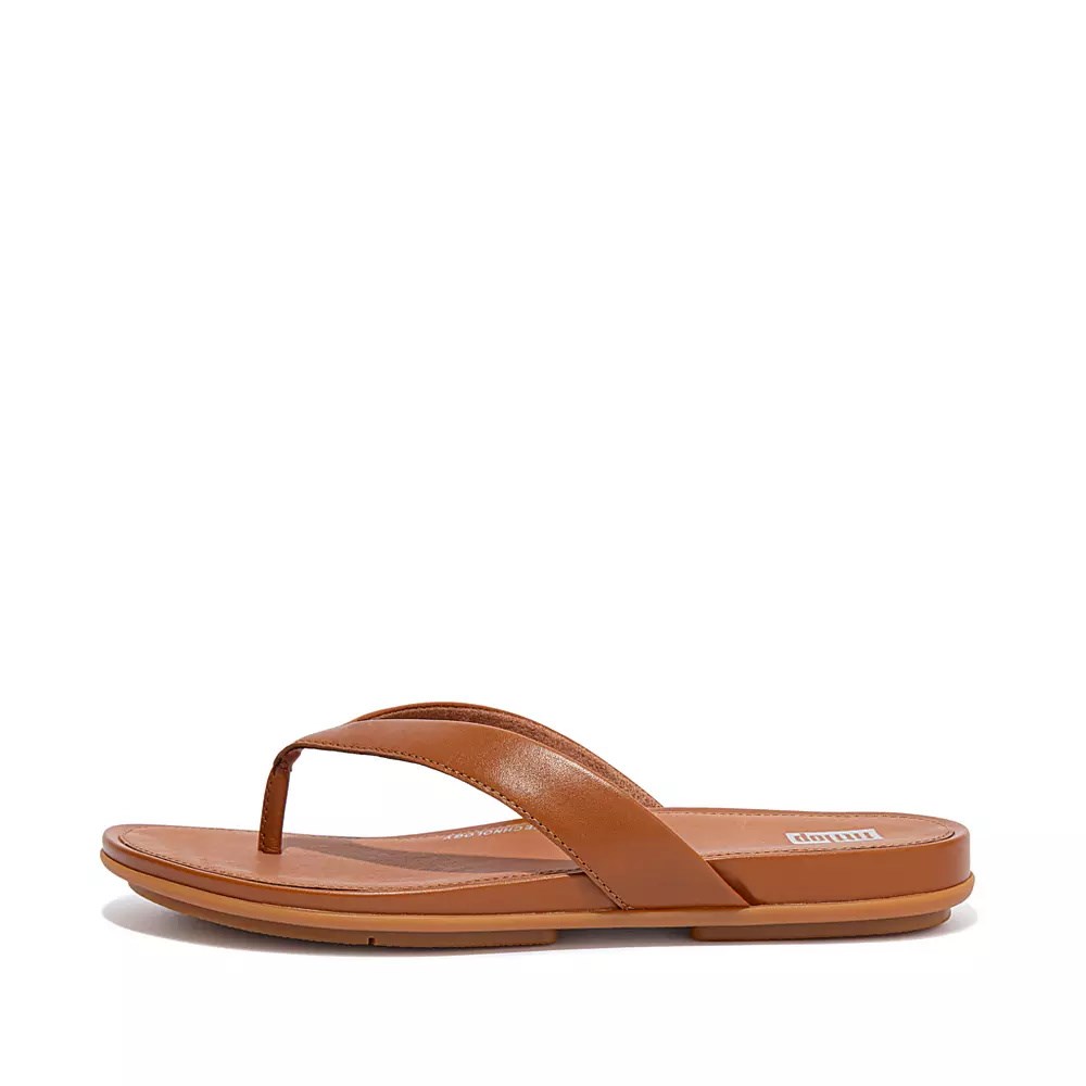 Fitflop GRACIE Leather Women\'s Flip Flops Brown | ZA-Q-8569