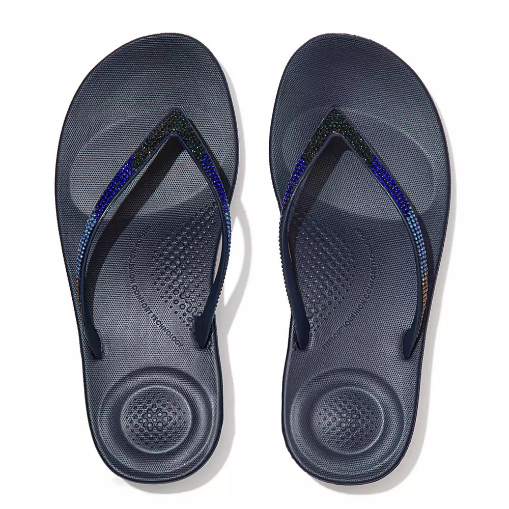 Fitflop IQUSHION Ombré Sparkle Women's Flip Flops Navy | ZA-F-0358