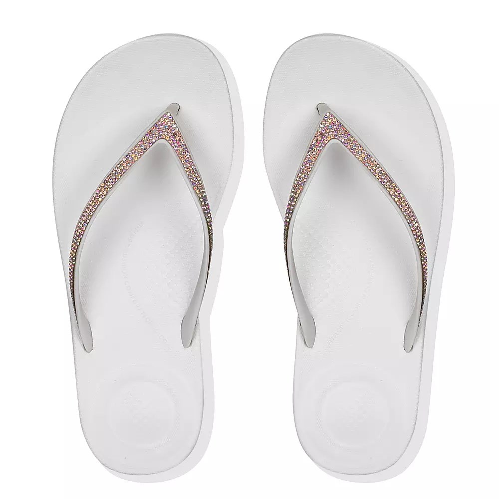 Fitflop IQUSHION Sparkle Ergonomic Women's Flip Flops White | ZA-A-4735