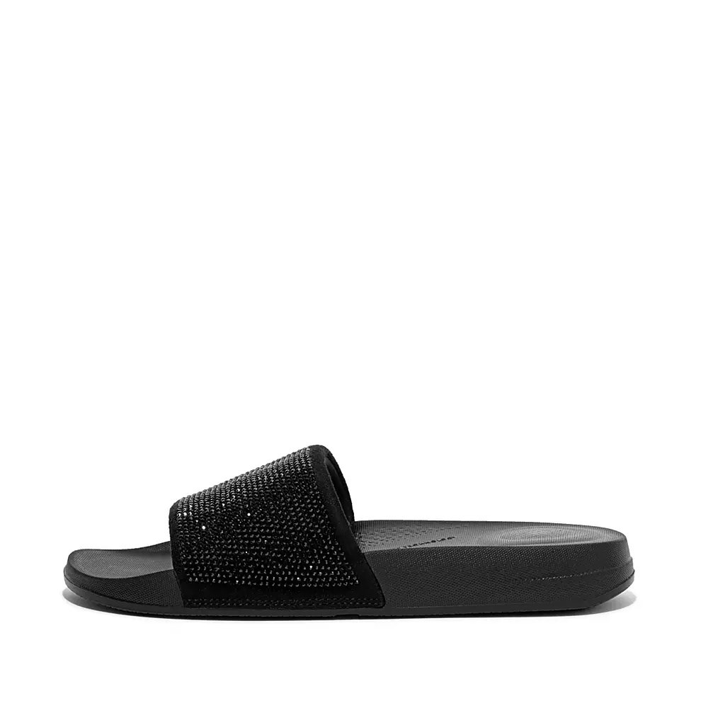 Fitflop IQUSHION Water-Resistant Crystal Women\'s Slides Black | ZA-V-8719