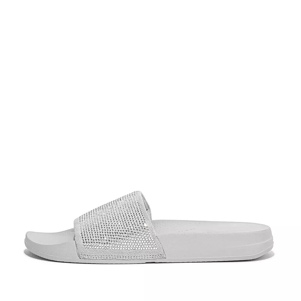 Fitflop IQUSHION Water-Resistant Crystal Women\'s Slides Silver | ZA-Z-6840