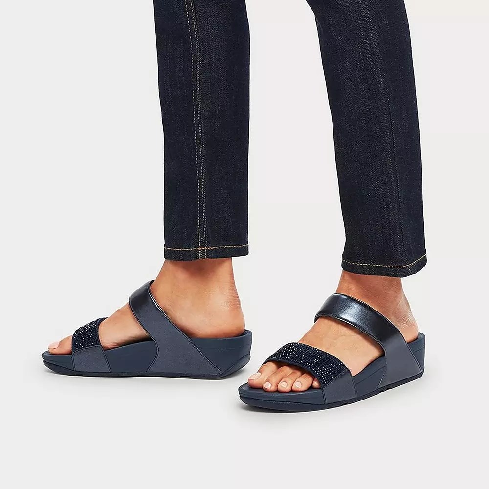 Fitflop LULU Crystal Women's Slides Navy | ZA-U-3271