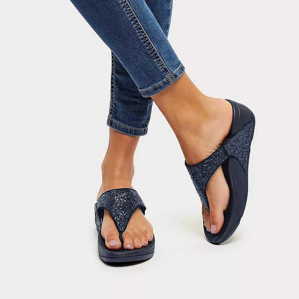 Fitflop LULU Glitter Toe-Post Women's Sandals Navy | ZA-O-5041