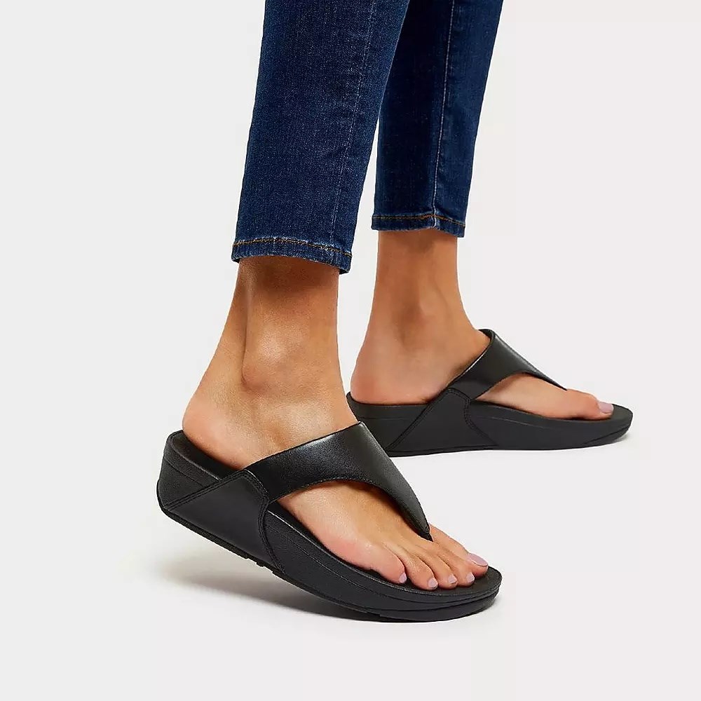 Fitflop LULU Leather Toe-Post Women's Sandals Black | ZA-Q-0425