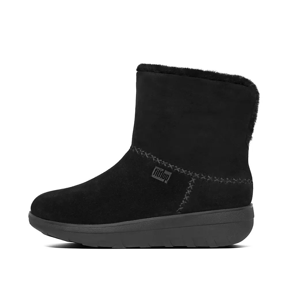 Fitflop MUKLUK SHORTY Shearling-Lined Suede Women's Ankle Boots Black | ZA-E-7642