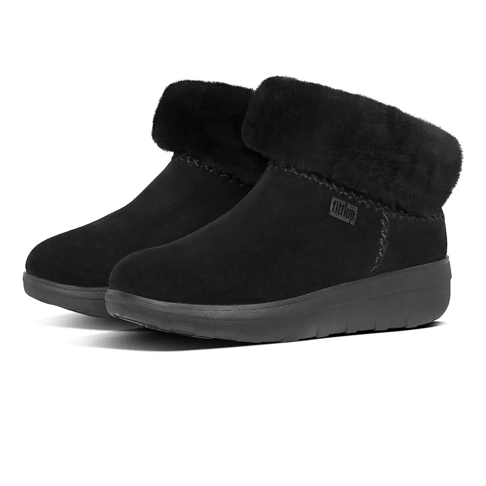 Fitflop MUKLUK SHORTY Shearling-Lined Suede Women's Ankle Boots Black | ZA-E-7642