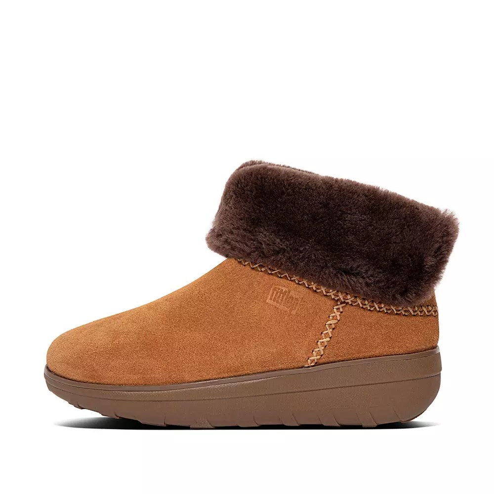 Fitflop MUKLUK SHORTY Shearling-Lined Suede Women\'s Ankle Boots Light Brown | ZA-T-1675