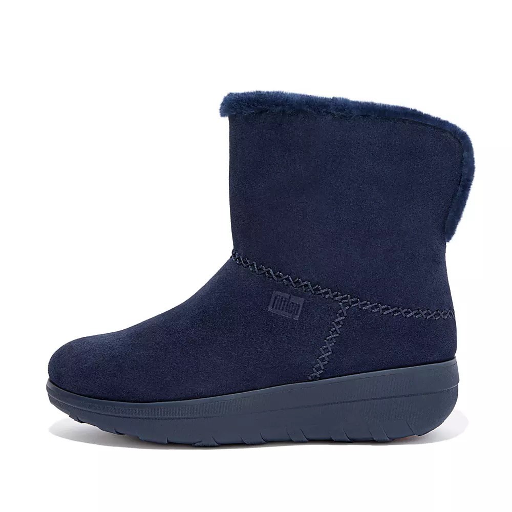 Fitflop MUKLUK SHORTY Shearling-Lined Suede Women's Ankle Boots Navy | ZA-Y-5470