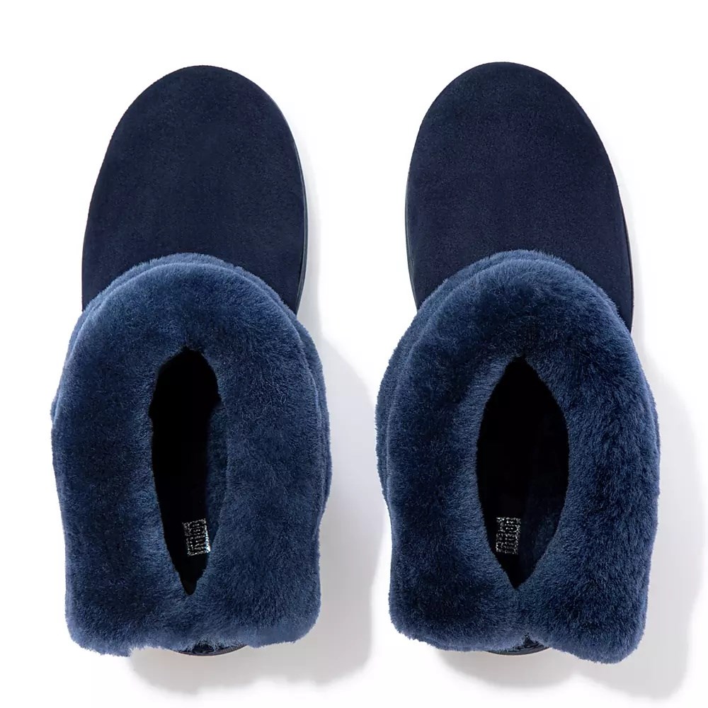 Fitflop MUKLUK SHORTY Shearling-Lined Suede Women's Ankle Boots Navy | ZA-Y-5470