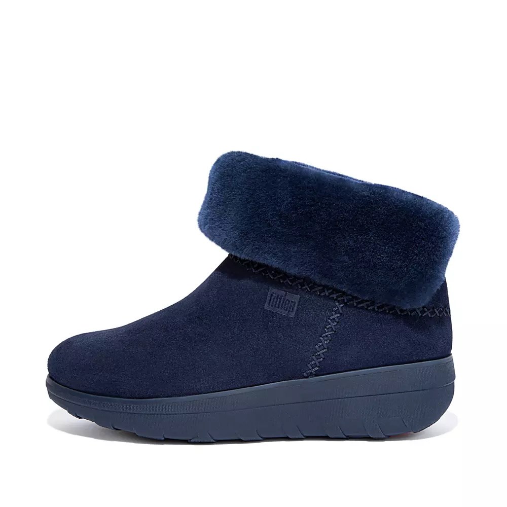 Fitflop MUKLUK SHORTY Shearling-Lined Suede Women\'s Ankle Boots Navy | ZA-Y-5470