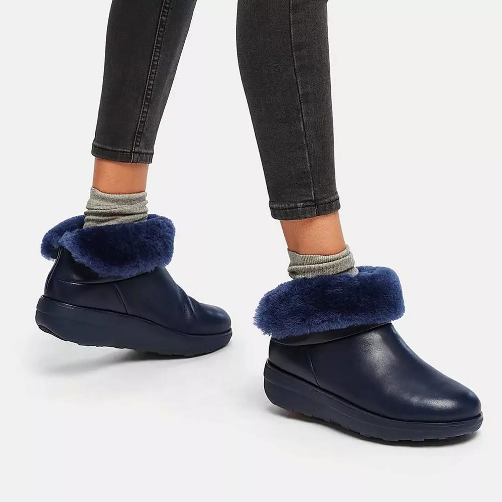 Fitflop MUKLUK SHORTY Waterproof Shearling-Lined Women's Ankle Boots Navy | ZA-E-0285