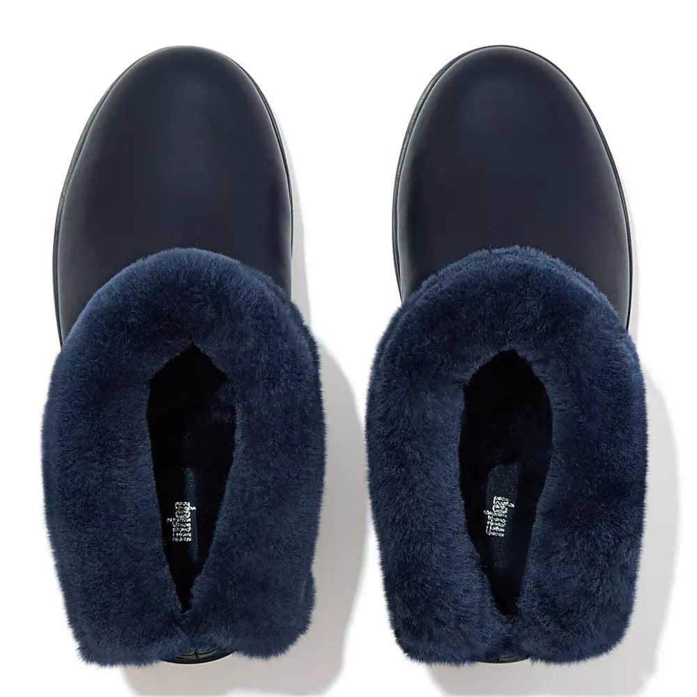 Fitflop MUKLUK SHORTY Waterproof Shearling-Lined Women's Ankle Boots Navy | ZA-E-0285